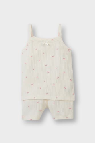 Kız Bebek Pijama Takımı Meyve Desenli Askılı Ribana Üst Şort