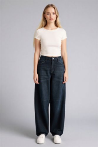 Woman Black Baggy Fit Denim Trousers