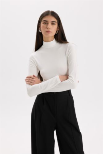 WOMAN Ecru Slim Fit Long Sleeve T-Shirt
