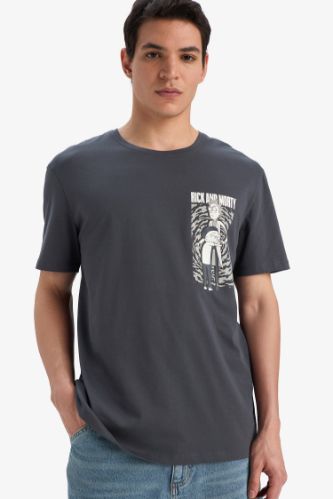 %100 Pamuk Rick and Morty Regular Fit Bisiklet Yaka Kısa Kollu Tişört