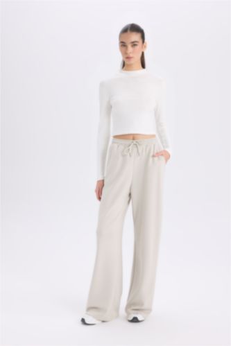 Pocketed Scuba Fabric Tied Waist Wide Leg Sweatpants