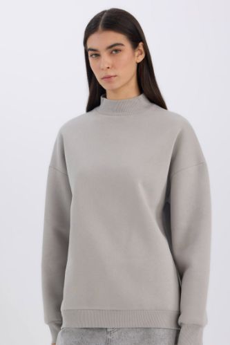 Oversize Fit Half Turtleneck Basic Thick Sweatshirt