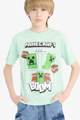 Erkek Çocuk Minecraft Bisiklet Yaka Kısa Kollu Tişört