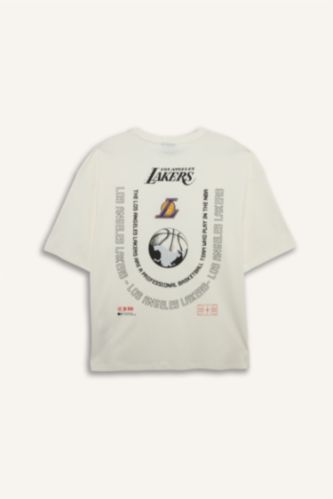 Erkek Ekru Boxy Fıt Kısa Kollu Tişört