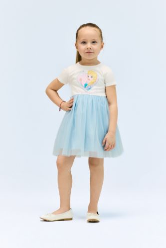 Kız Bebek Frozen Kısa Kollu Tütütlü Tül Elbise