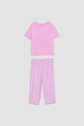 طقم بيجاما بناتي بينك قصة عادية كم طويل من Fall in Love - قطعتين