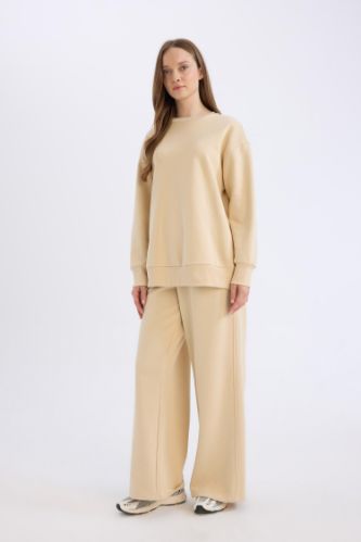 Pantalon droit large basique et simple à taille élastique