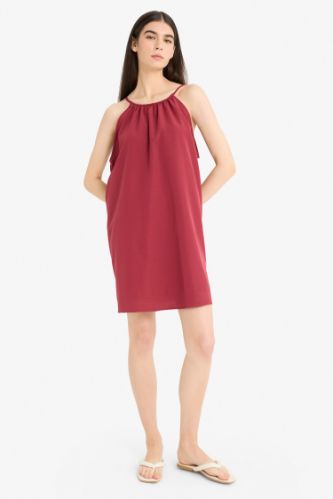Yuvarlak Yaka Terry Cotton Mini Plaj Elbisesi-Fall in Love