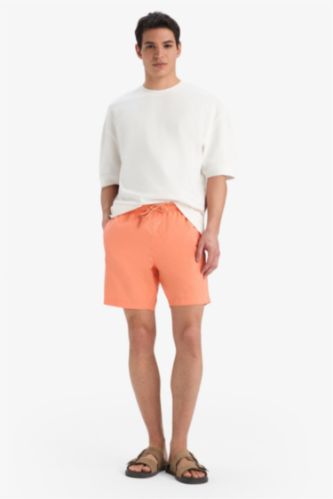 Regular Fit Kısa Boy Cepli File Astarlı Beli Bağcıklı Düz Hafif Kumaş Deniz Şortu