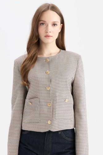 Crew Neck Geometric Patterned Blazer Jacket