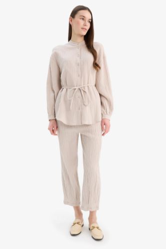 Basic Düz Cepli Müslin Harem Pantolon
