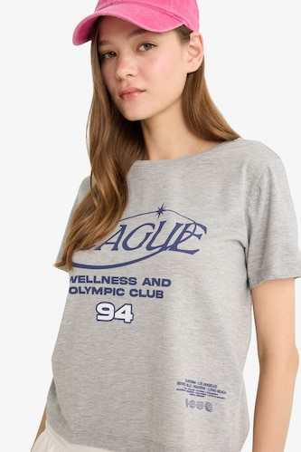 حريمي ميلانج رمادي Regular Fit Short Sleeve T-Shirt
