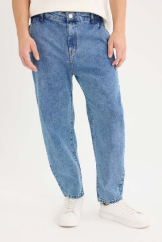 %100 Pamuk Relaxed Slouchy Fit Rahat Kesim Düz Paça Jean Yıkamalı Pantolon