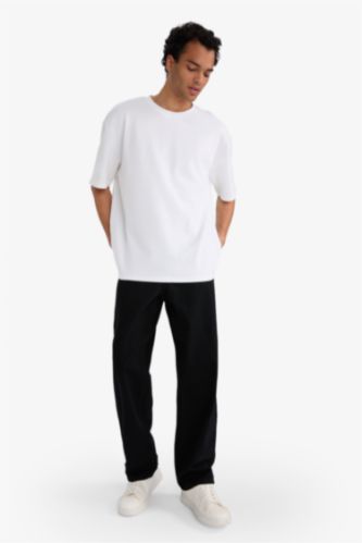 %100 Pamuk Baggy Fit Geniş Kalıp Normal Bel Geniş Paça Siyah Jean Pantolon