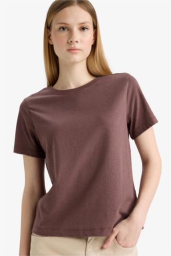 WOMAN Brown Regular Fit Short Sleeve T-Shirt