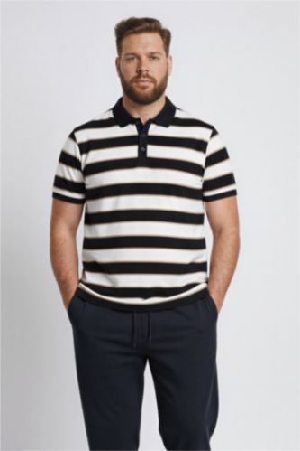 Standart Fit Polo Yaka Çizgili Kısa Kollu Triko Tişört