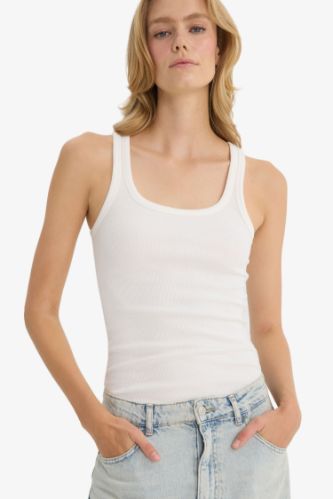 Slim Fit Dar Kesim Basic Düz Yuvarlak Yaka Fitilli Kaşkorse Atlet
