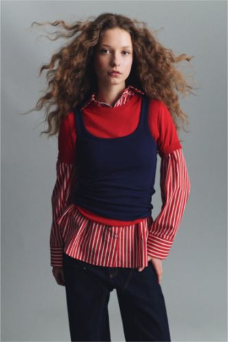 WOMAN NAVY Slim Fit Basic Camisole Round Collar Tank Top