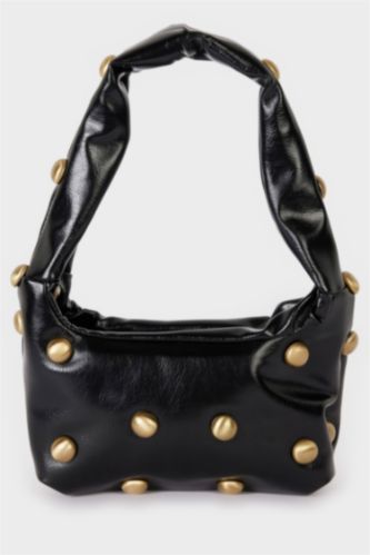 WOMAN Black Woman Stud Detailed Faux Leather Shoulder Bag