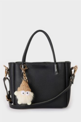 WOMAN Black Woman Charm Detailed Faux Leather Shoulder Bag