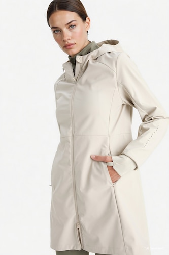 Woman Beige Zipper Coat