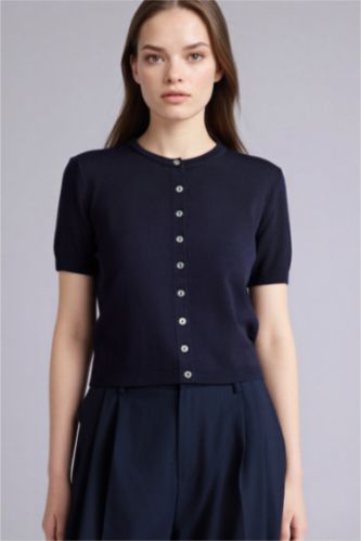 Woman NAVY Regular Fit Crew Neck Cardigan