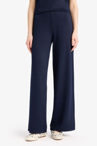 Wide Leg Basic Düz Pike Geniş Paça Pantolon