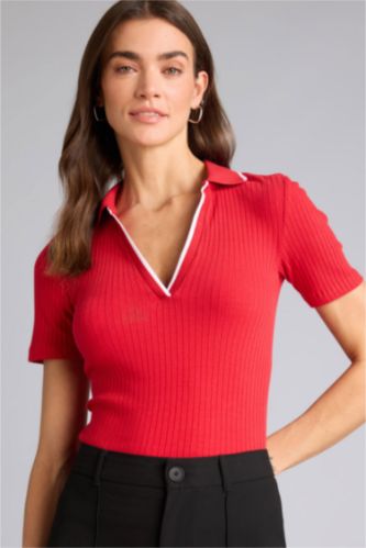 Woman Red تيشيرت بولو نص ردن سليم فيت مضلع