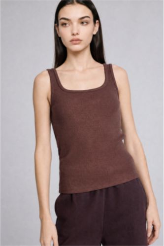 Kadın Kahve Slim Fit Fitilli Atlet