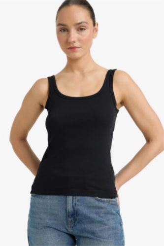 Slim Fit дөңгелек жағалы негізгі basic бедерлі кашкорсе майка