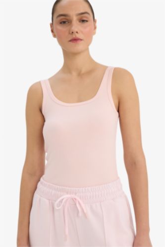 Slim Fit дөңгелек жағалы негізгі basic бедерлі кашкорсе майка