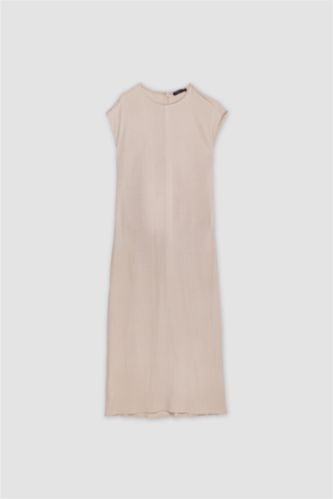 WOMAN Beige A Cut Crew Neck Sleeveless Dress