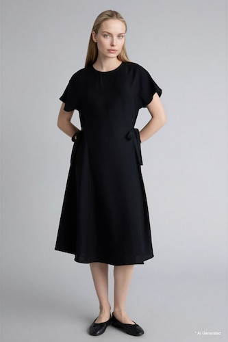 WOMAN Black Batwing Sleeve Midi Dress