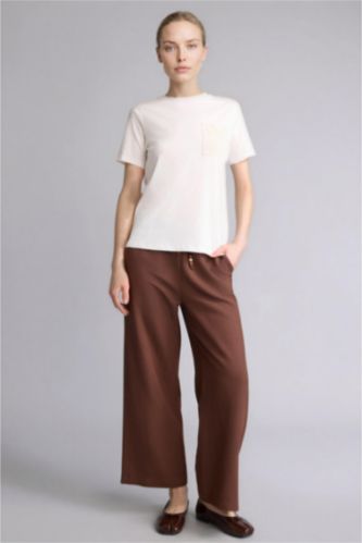 Kadın Kahve Düz Paça Keten Karışımlı Kapri