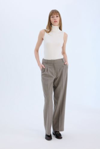 Wide Leg Kışlık Pantolon Yüksek Bel Geniş Düz Paça Pensli Flanel