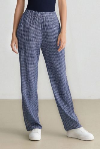 Coool Wide Leg Kareli Normal Bel Geniş Paça Pantolon