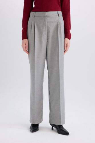 Wide Leg Flanel Kışlık Pantolon Yüksek Bel Geniş Düz Paça Pensli