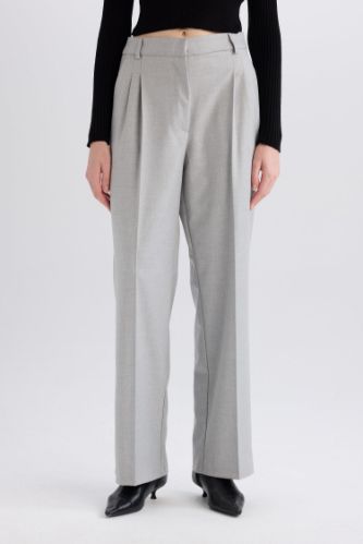 Wide Leg Flanel Palazzo Pantolon Yüksek Bel Geniş Düz Paça Pensli