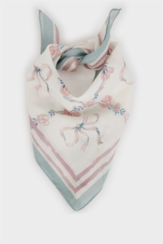 Kadın Açık Mavi Kadın Desenli Pamuklu Bandana