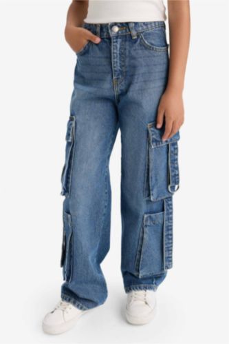 Young Girls - Teen Girls Blue Girl Wide Leg Cargo Jeans
