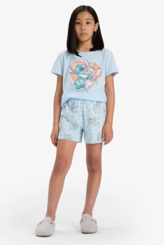 Kız Çocuk Disney Lilo & Stitch Pijama Takımı Kısa Kollu Üst Şort