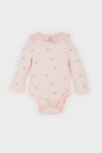 Kız Bebek Yenidoğan Bisiklet Yaka Gökkuşağı Baskılı Uzun Kollu Çıtçıtlı Body