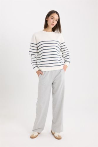 Kadın Gri Melanj Straıght Fıt İnce Sweatshirt Kumaşı Pantolon