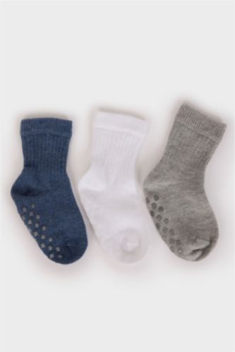 Baby Boy Non-Slip Sole 3 Piece Cotton Long Socks