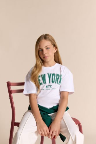 تيشيرت بناتي نص كم قصة مريحة برقبة مستديرة