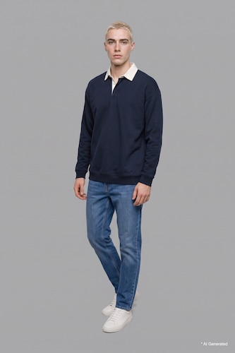 Man NAVY Boxy Fit Polo Collar Sweatshirt