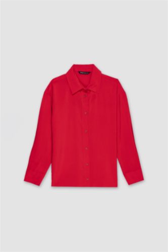 WOMAN Red Oversize Fit Shirt Collar Long Sleeve Shirt