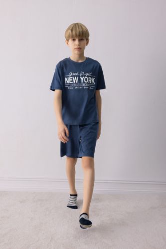 Erkek Çocuk Pijama Takımı Baskılı Kısa Kollu Tişört Beli Lastikli Şort