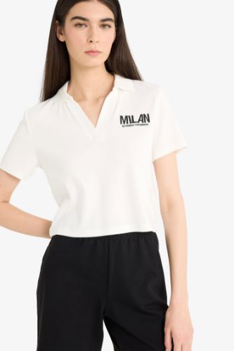 Regular Fit Круглый Вырез Вышивка Принт Рубчатая Трикотажная Короткая Рукавами Футболка