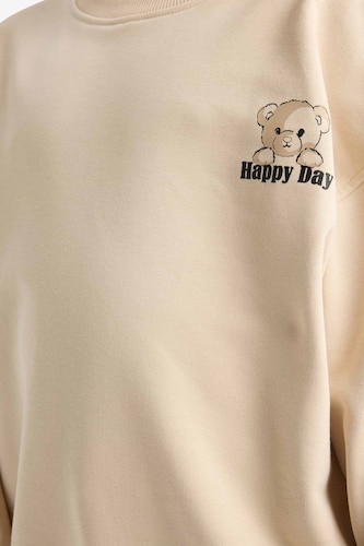 Girl Oversize Crew Neck Printed Sweatshirt